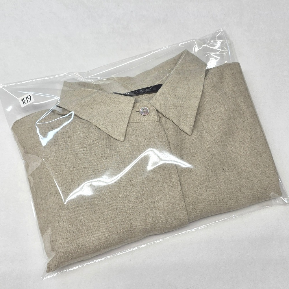 ZARA Linen Blend Short Sleeve Button Up Shirt Beige Cream Womens Small L Utility - Picture 14 of 15